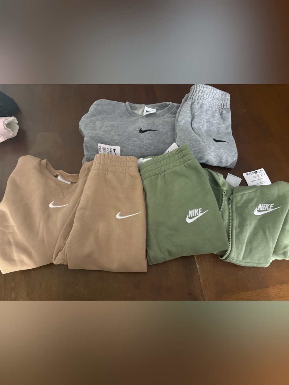 Nike Kids Sweatpants Bundle in Tan, Olive Green, and Gray